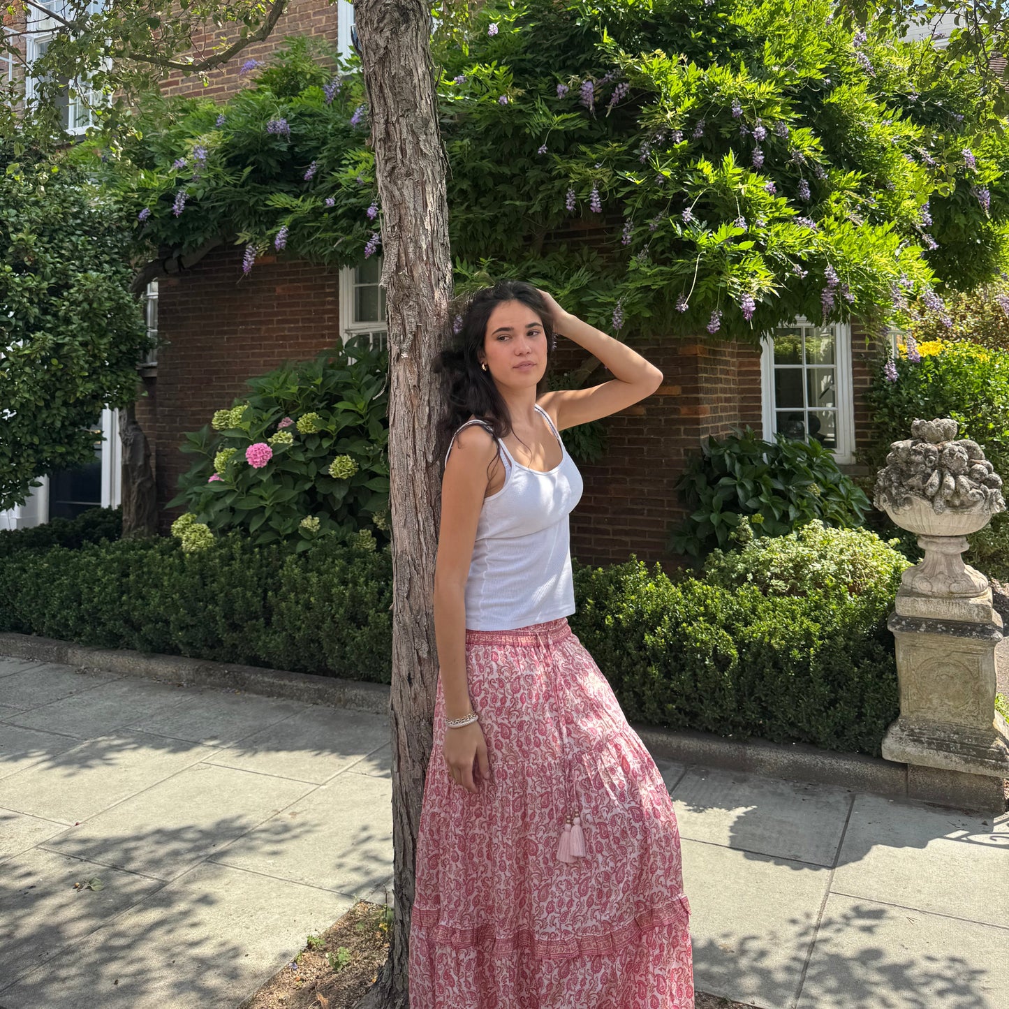 Modal Satin Pink Maxi Skirt