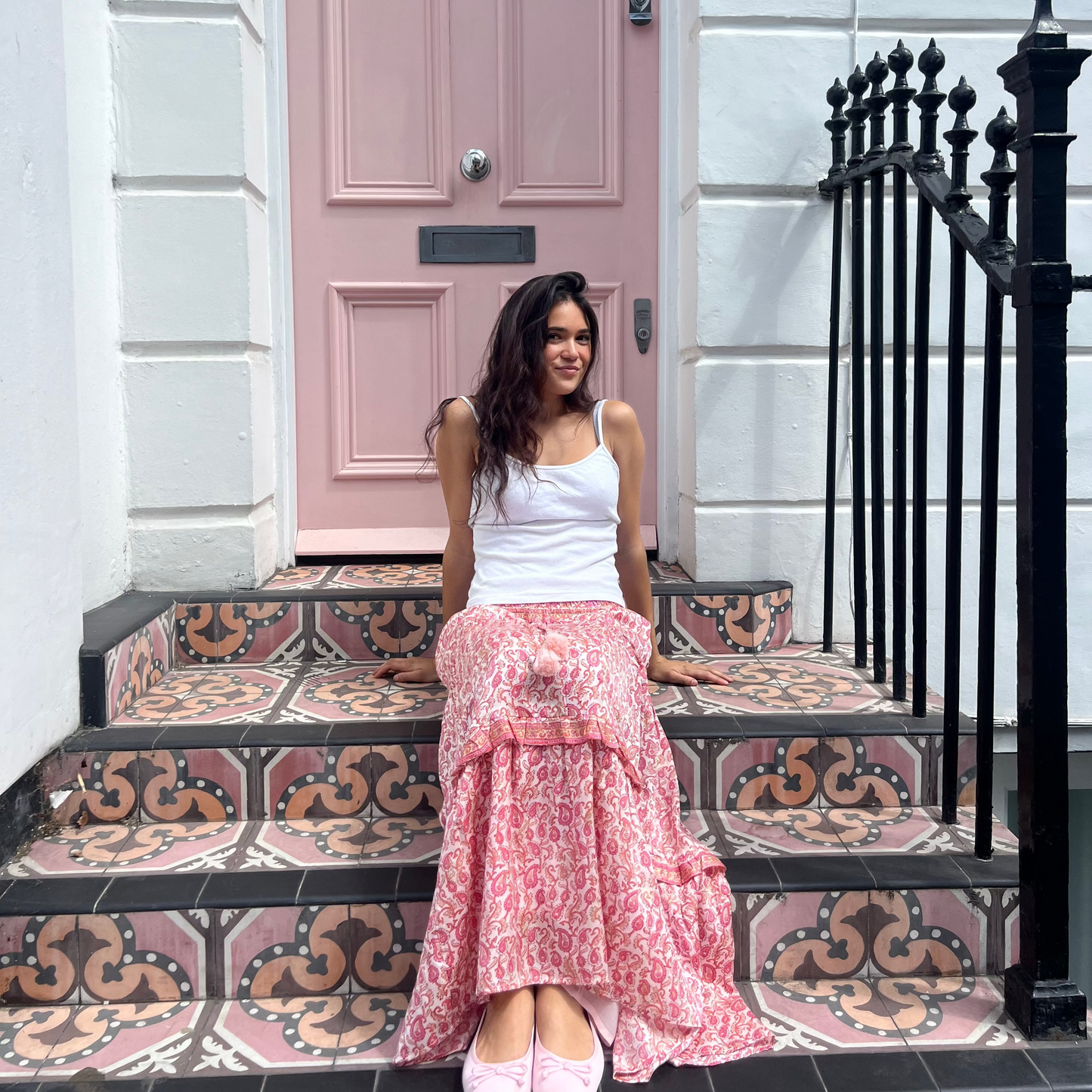 Modal Satin Pink Maxi Skirt